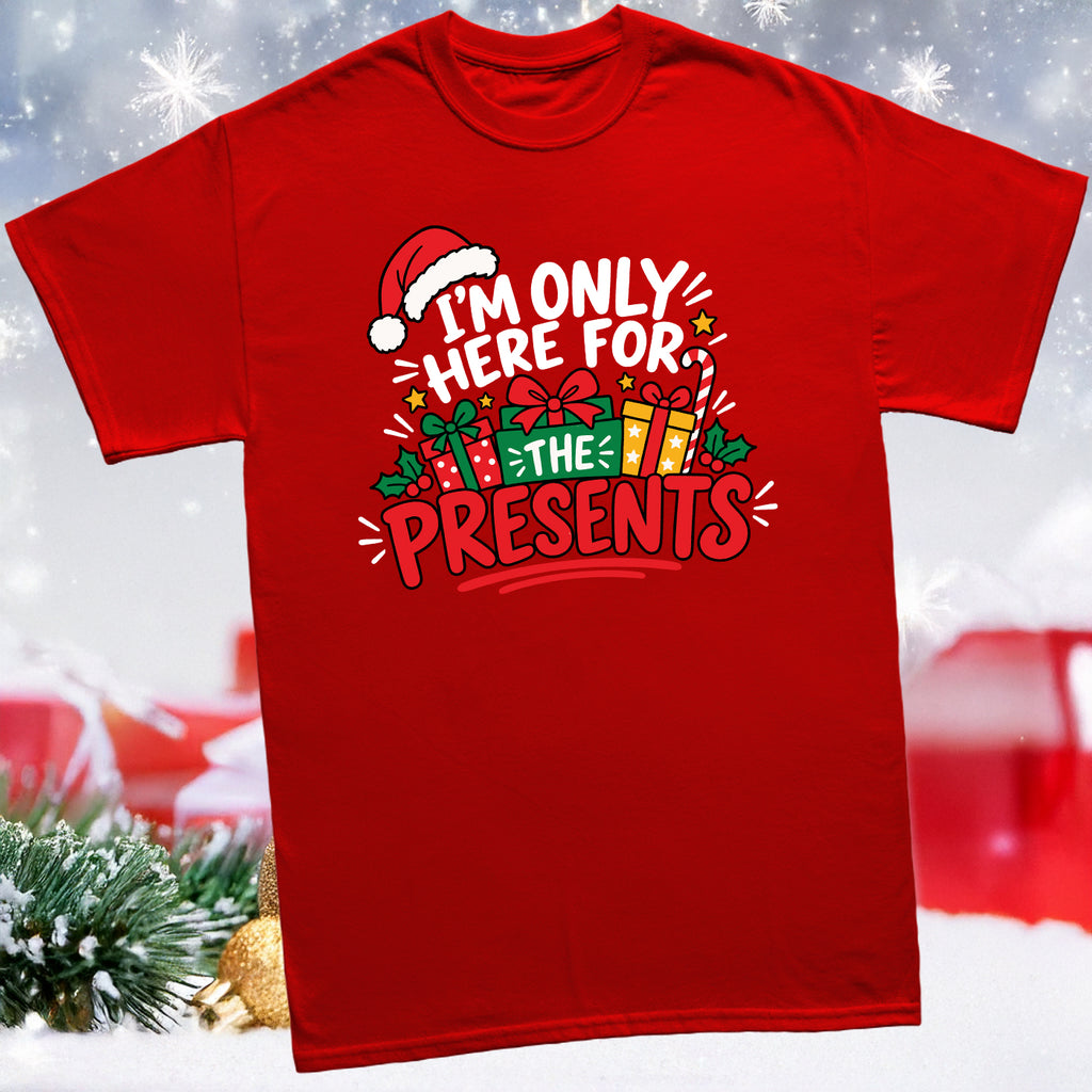 Funny Christmas party t-shirt with presents design