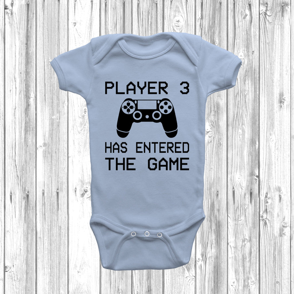 Get trendy with PS Player 3 Has Entered The Game Baby Grow - Baby Grow available at DizzyKitten. Grab yours for £7.99 today!