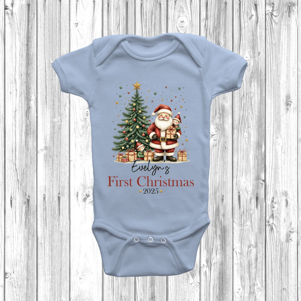 Personalised First Christmas baby grow with Santa illustration – perfect Christmas gift for newborn.