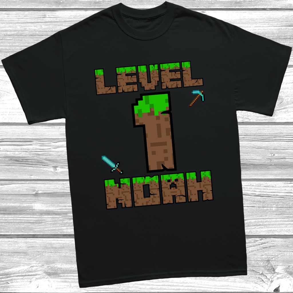 Black Fun pixel brick baby tee with personalised name for birthday celebrations