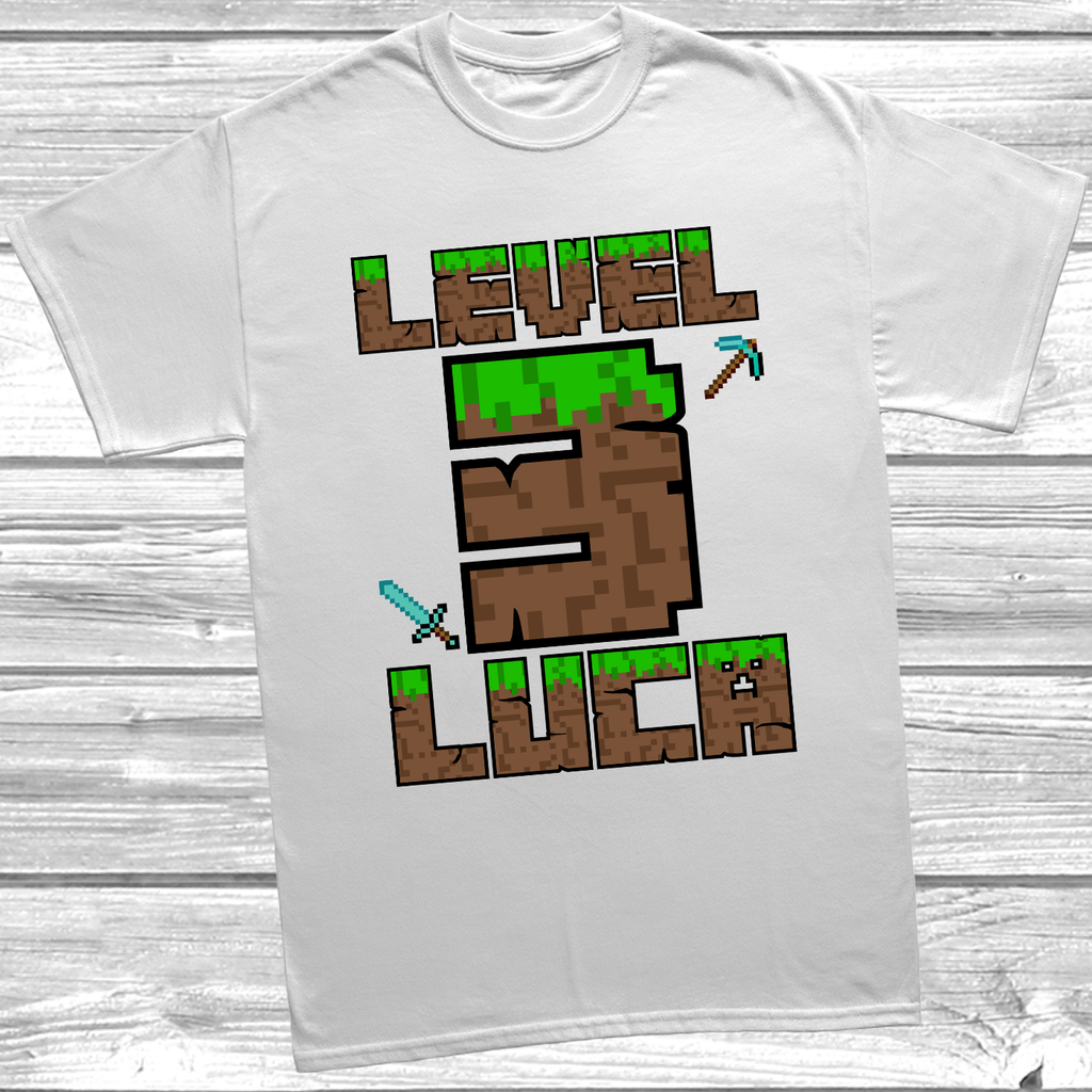 White Personalised “I’m 3 Today” t-shirt with pixel brick design and custom name