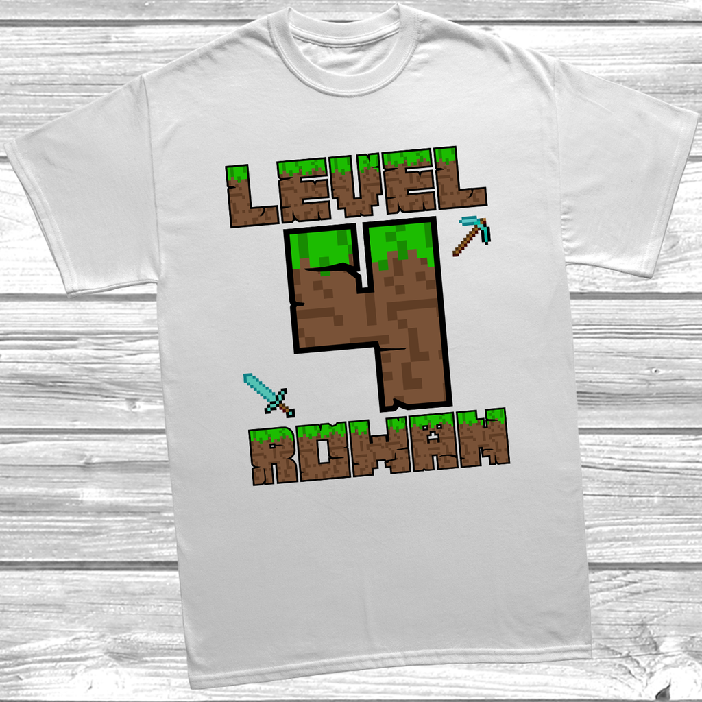 White Personalised “I’m 4 Today” t-shirt with pixel brick design and custom name