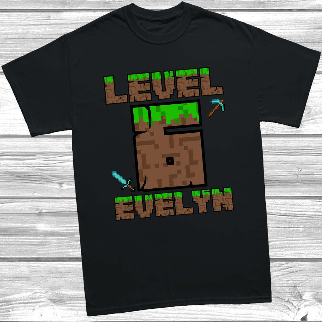 Black Unisex 6th birthday t-shirt in pixel style