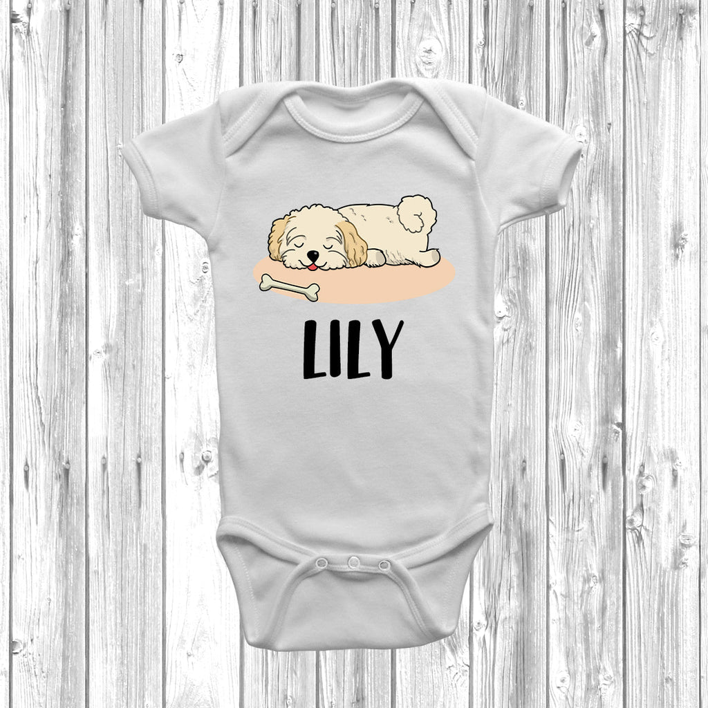 Get trendy with Personalised Bichon Frise Lazy Dog Baby Grow -  available at DizzyKitten. Grab yours for £10.49 today!