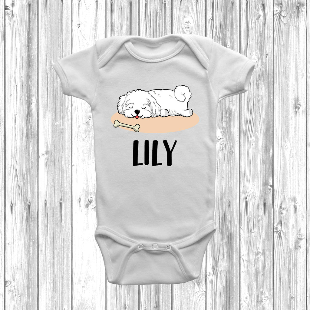 Get trendy with Personalised Bichon Frise Lazy Dog Baby Grow -  available at DizzyKitten. Grab yours for £10.49 today!