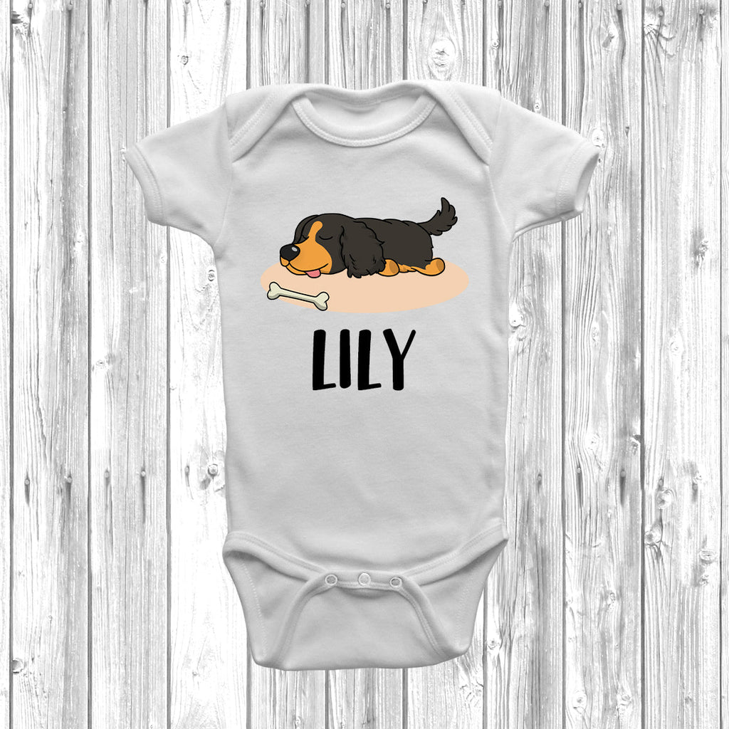 Get trendy with Personalised Cocker Spaniel Lazy Dog Baby Grow -  available at DizzyKitten. Grab yours for £10.49 today!