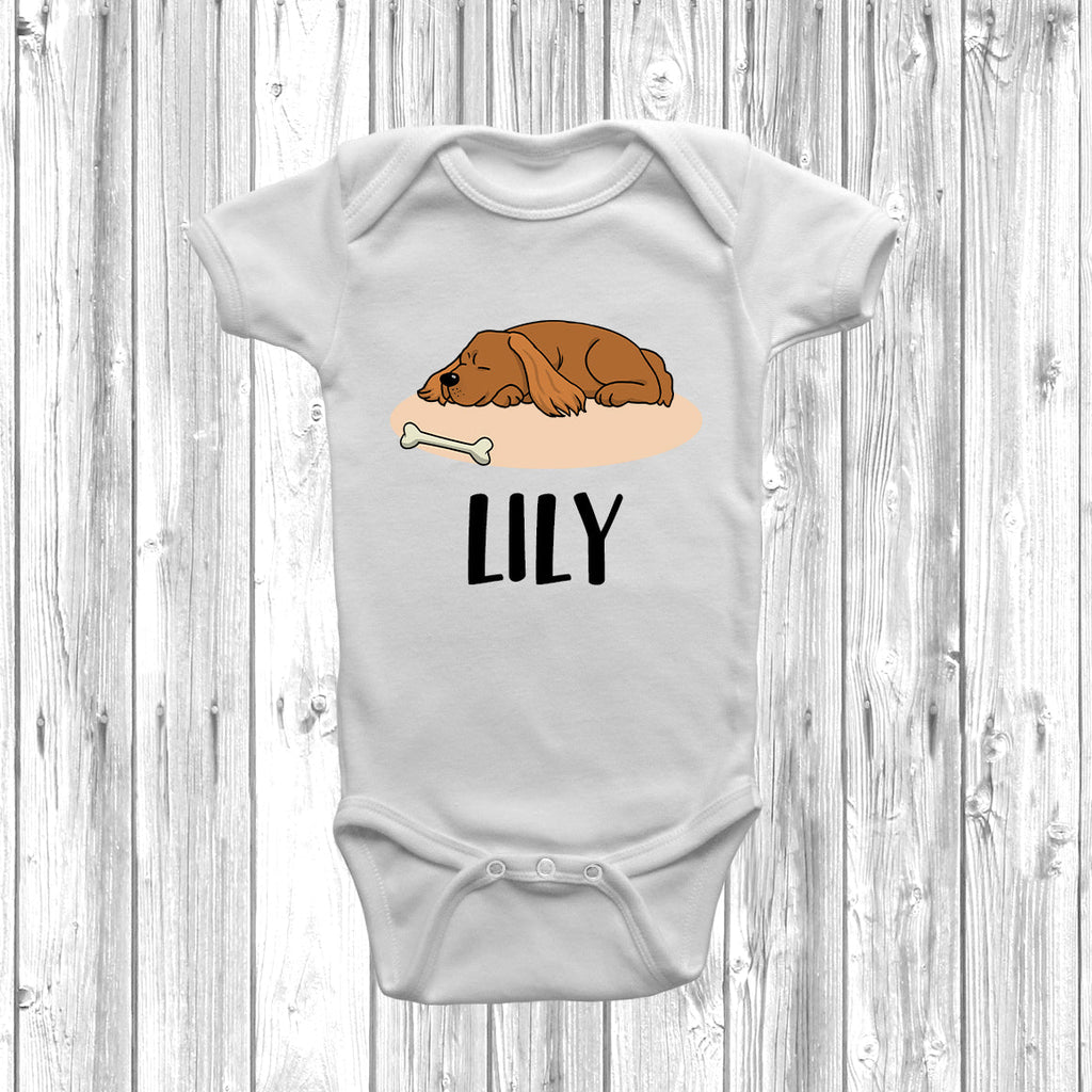 Get trendy with Personalised Cocker Spaniel Lazy Dog Baby Grow -  available at DizzyKitten. Grab yours for £10.99 today!