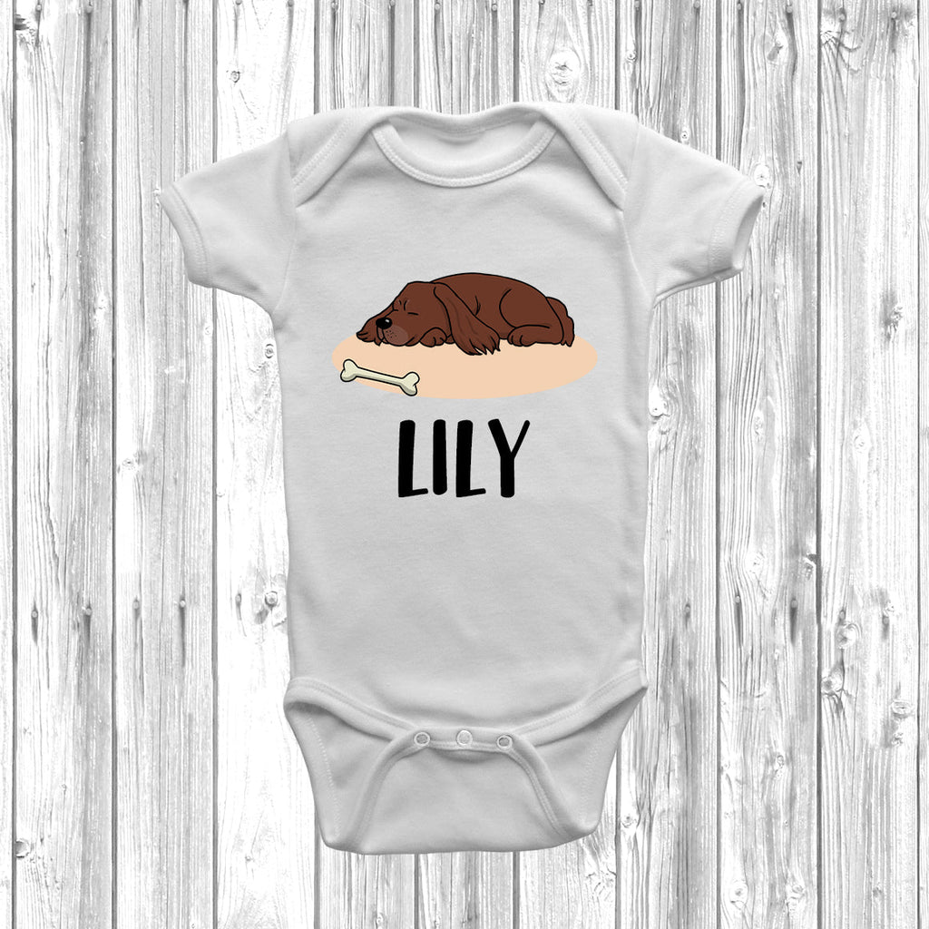 Get trendy with Personalised Cocker Spaniel Lazy Dog Baby Grow -  available at DizzyKitten. Grab yours for £10.49 today!