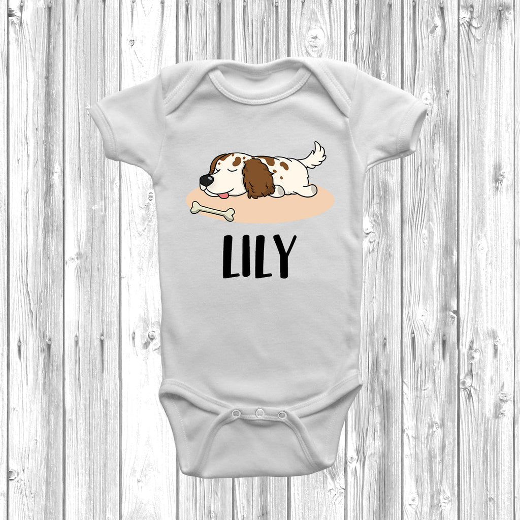 Get trendy with Personalised Cocker Spaniel Lazy Dog Baby Grow -  available at DizzyKitten. Grab yours for £10.99 today!