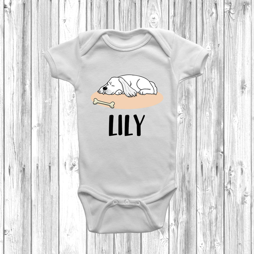 Get trendy with Personalised Cocker Spaniel Lazy Dog Baby Grow -  available at DizzyKitten. Grab yours for £10.49 today!