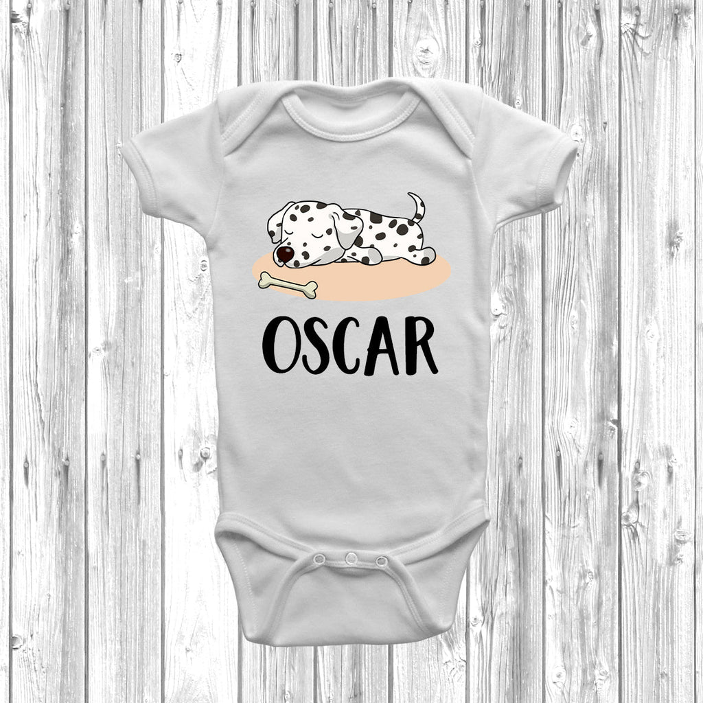 Get trendy with Personalised Dalmatian Lazy Dog Baby Grow -  available at DizzyKitten. Grab yours for £10.49 today!
