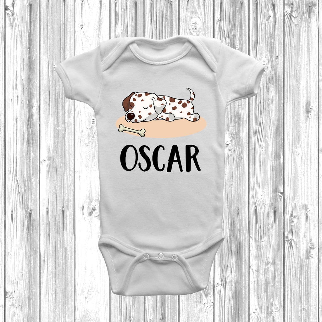 Get trendy with Personalised Dalmatian Lazy Dog Baby Grow -  available at DizzyKitten. Grab yours for £10.49 today!