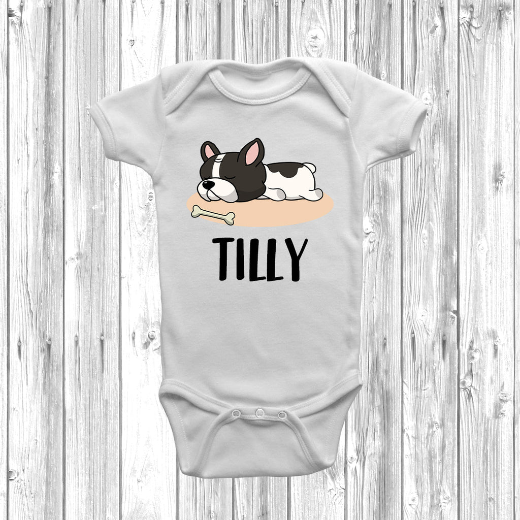 Get trendy with Personalised French Bulldog Lazy Dog Baby Grow -  available at DizzyKitten. Grab yours for £10.99 today!