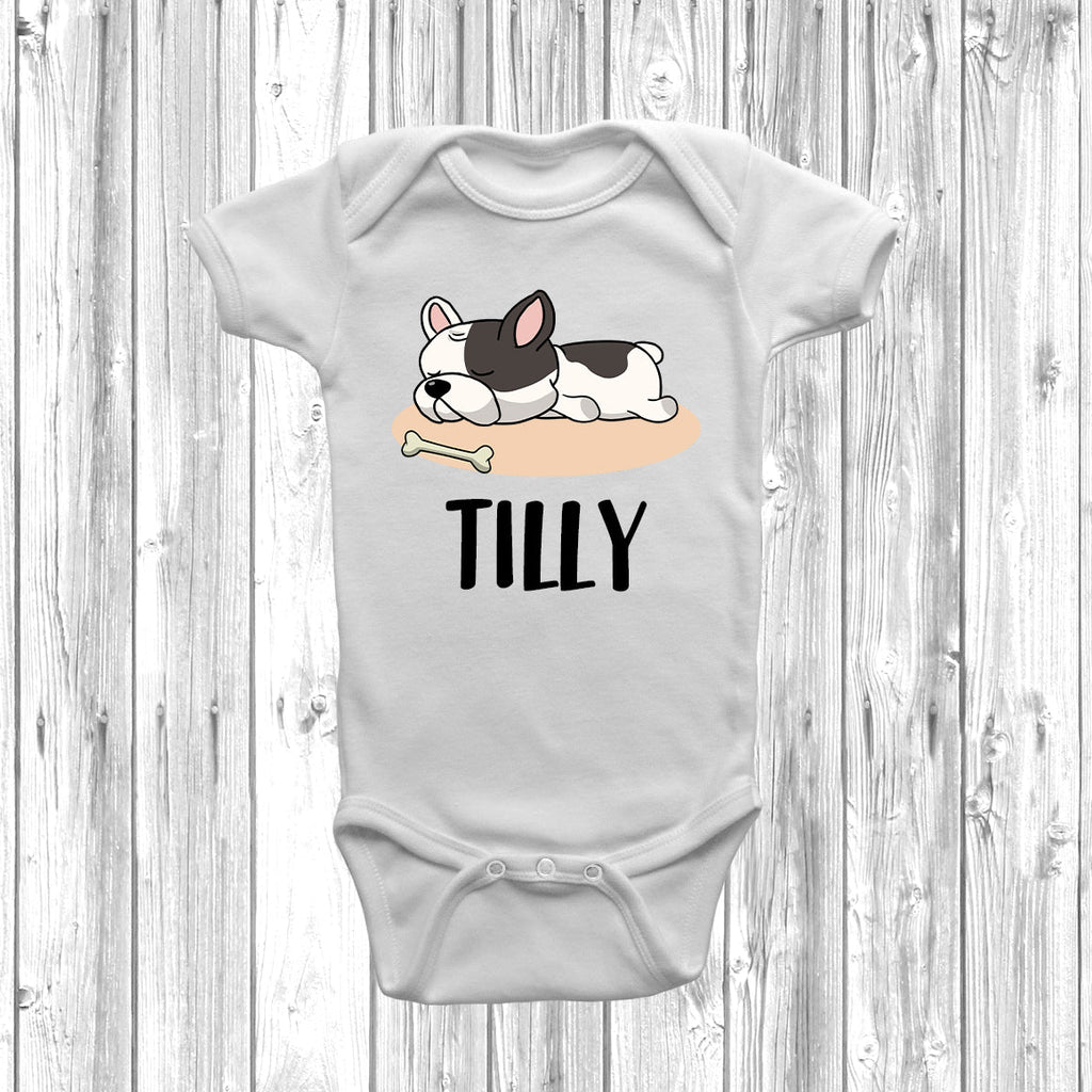 Get trendy with Personalised French Bulldog Lazy Dog Baby Grow -  available at DizzyKitten. Grab yours for £10.49 today!