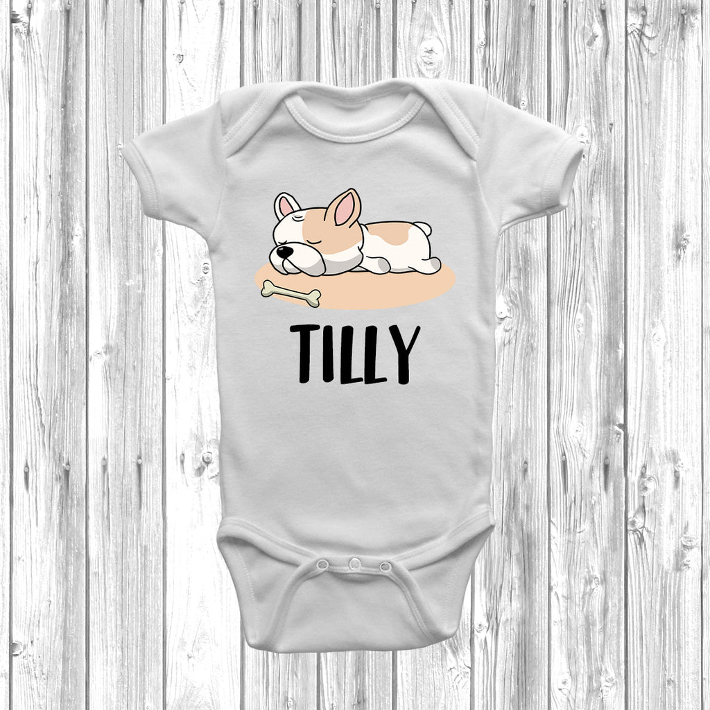 Get trendy with Personalised French Bulldog Lazy Dog Baby Grow -  available at DizzyKitten. Grab yours for £10.49 today!