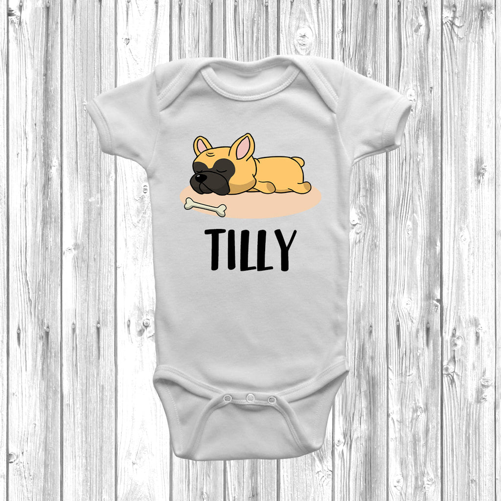 Get trendy with Personalised French Bulldog Lazy Dog Baby Grow -  available at DizzyKitten. Grab yours for £10.49 today!