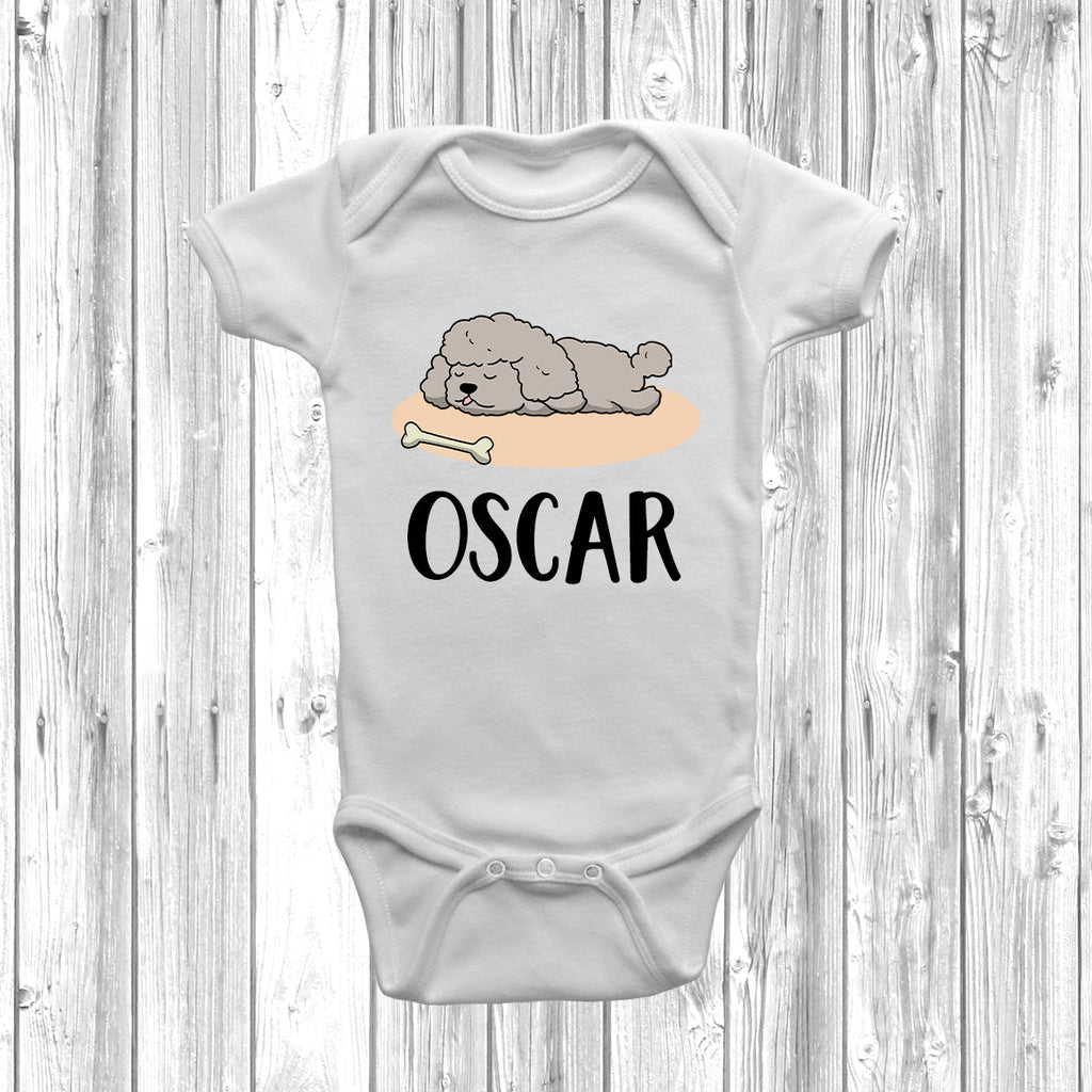 Get trendy with Personalised Poodle Lazy Dog Baby Grow -  available at DizzyKitten. Grab yours for £10.99 today!