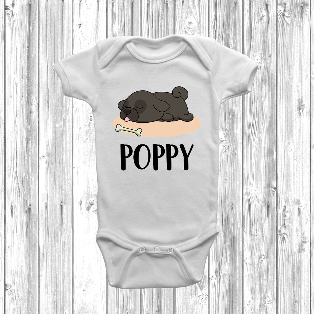 Get trendy with Personalised Pug Lazy Dog Baby Grow -  available at DizzyKitten. Grab yours for £10.49 today!