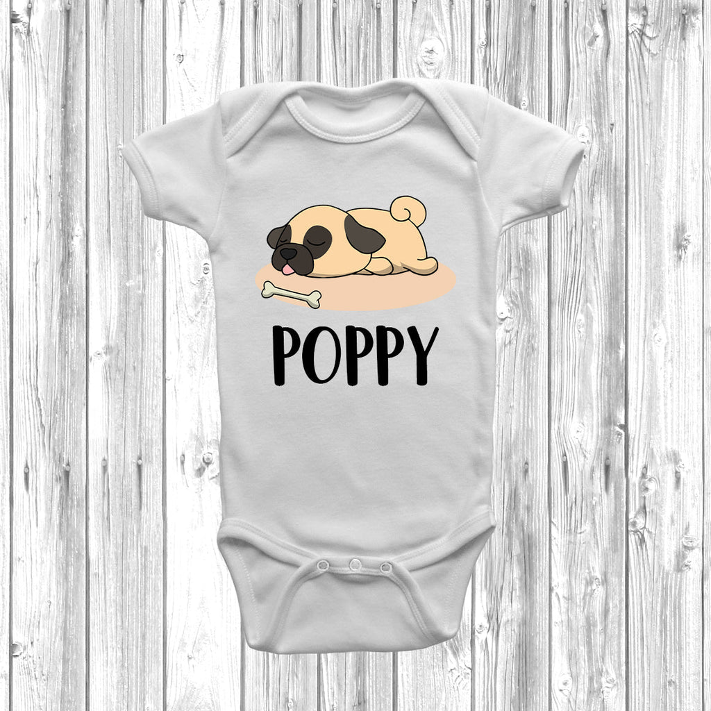 Get trendy with Personalised Pug Lazy Dog Baby Grow -  available at DizzyKitten. Grab yours for £10.49 today!