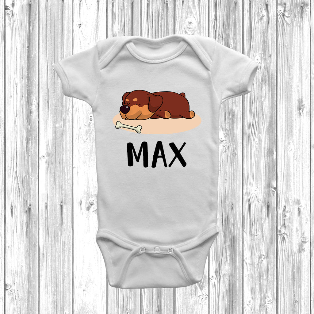 Get trendy with Personalised Rottweiler Lazy Dog Baby Grow -  available at DizzyKitten. Grab yours for £10.99 today!