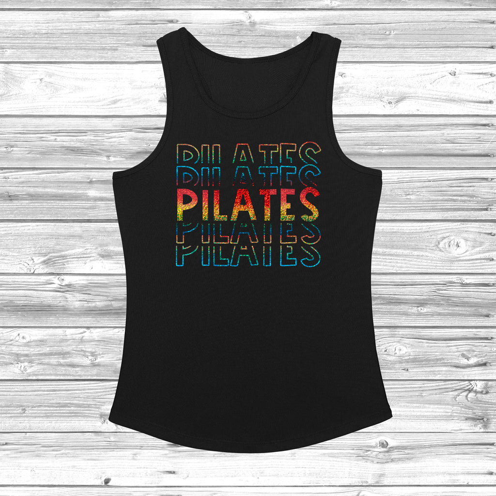 Women’s black Pilates cool vest with colourful rainbow slogan design