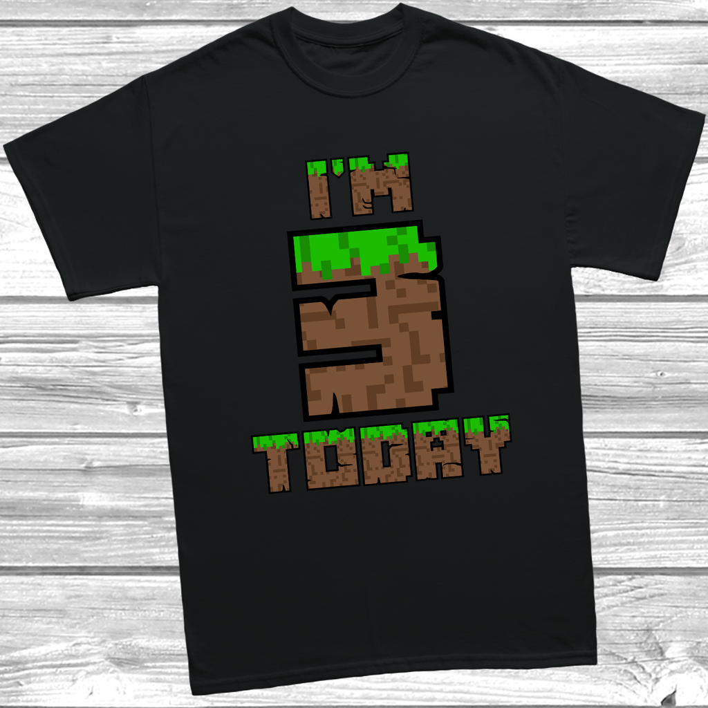 Black “I’m 3 Today” pixel block kids birthday t-shirt