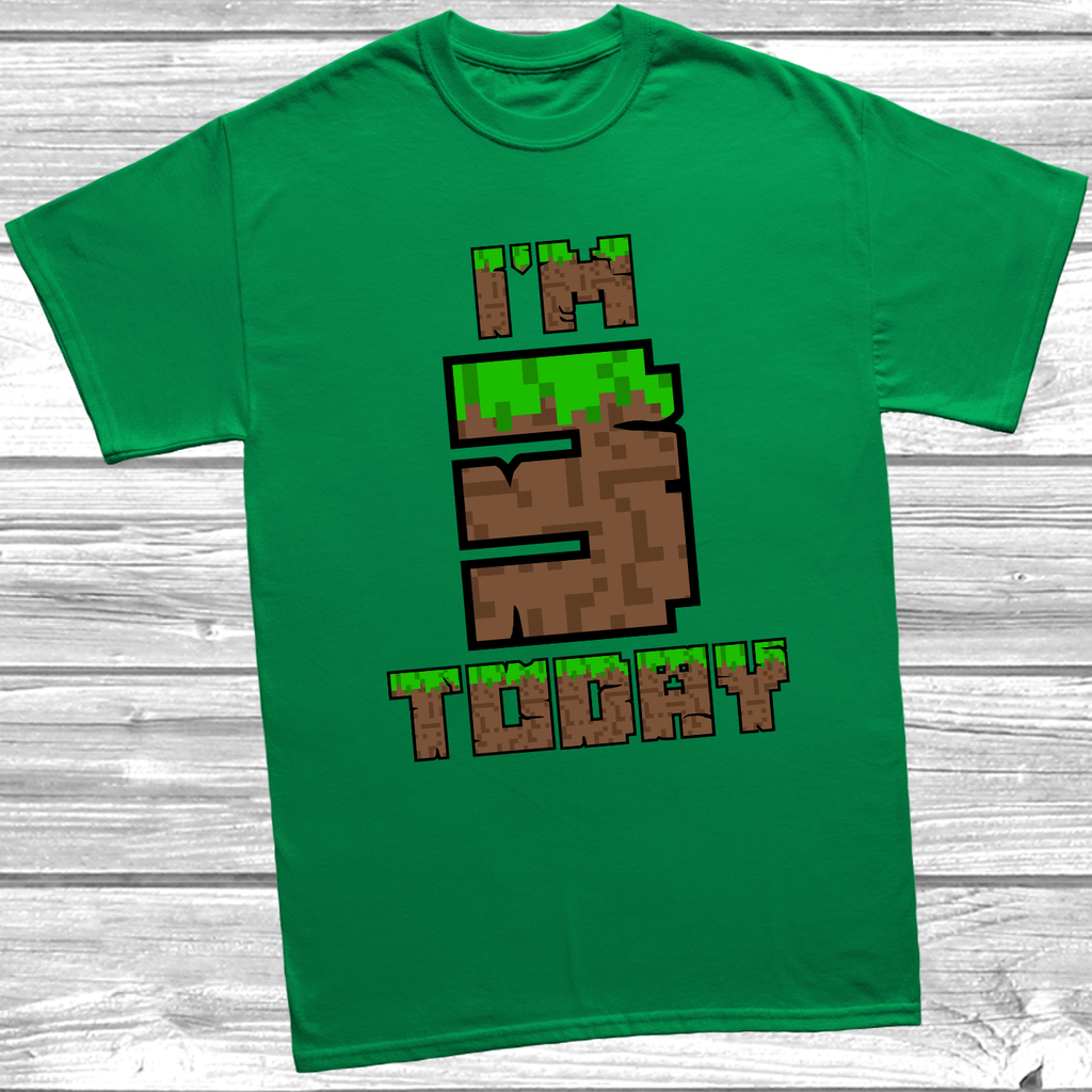 Kelly Green “I’m 3 Today” pixel block kids birthday t-shirt
