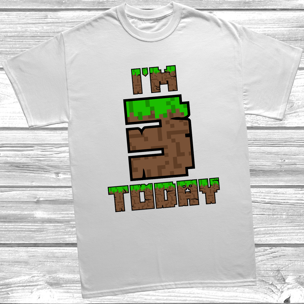 White “I’m 3 Today” pixel block kids birthday t-shirt