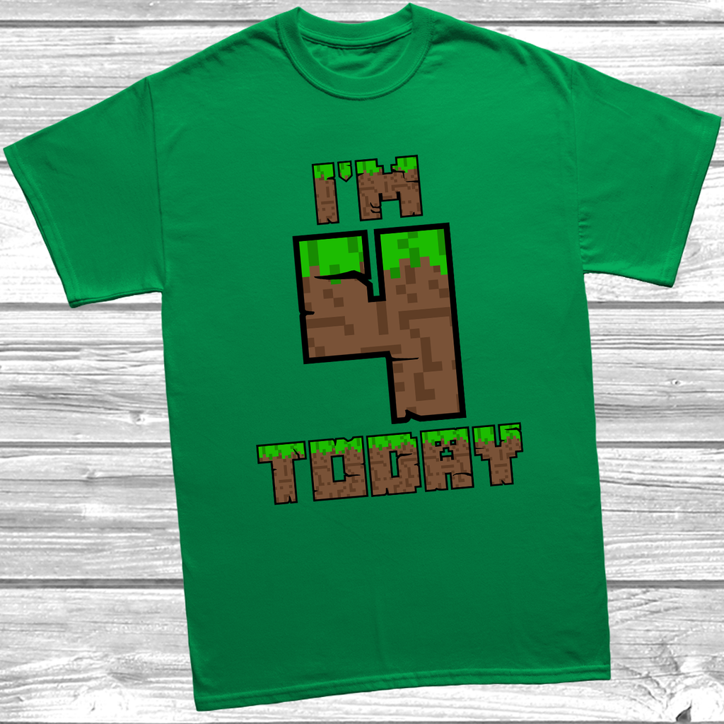 White “I’m 4 Today” pixel style kids birthday t-shirt