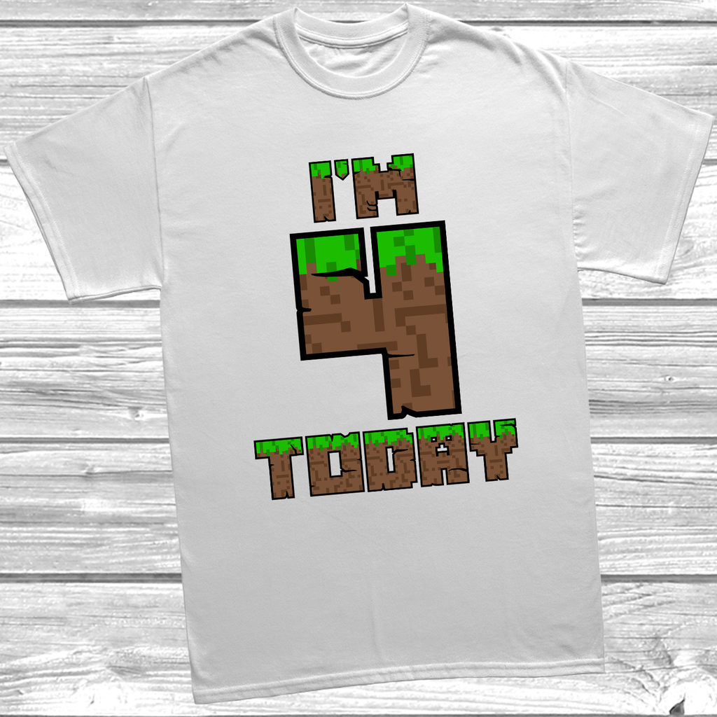 White “I’m 4 Today” pixel style kids birthday t-shirt