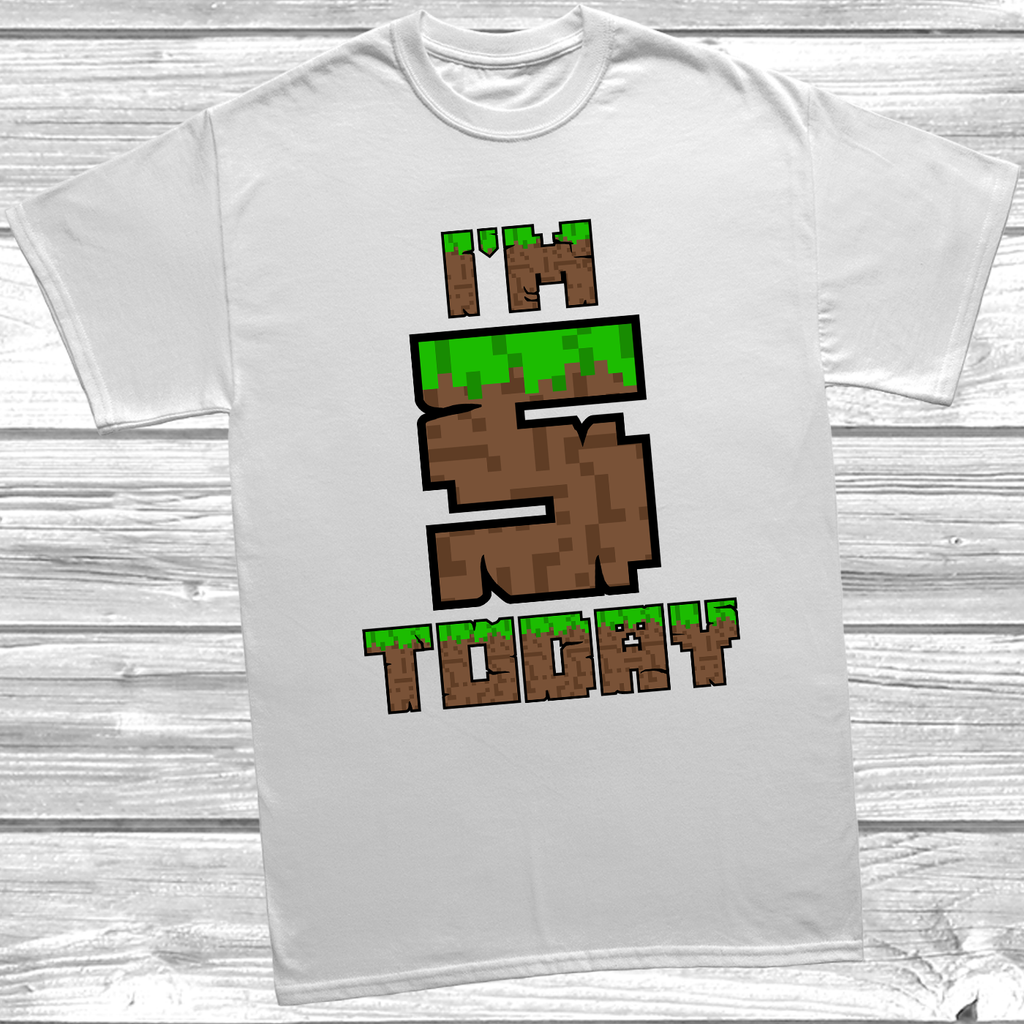 White "I'm 5 Today" pixel block style birthday t-shirt for kids