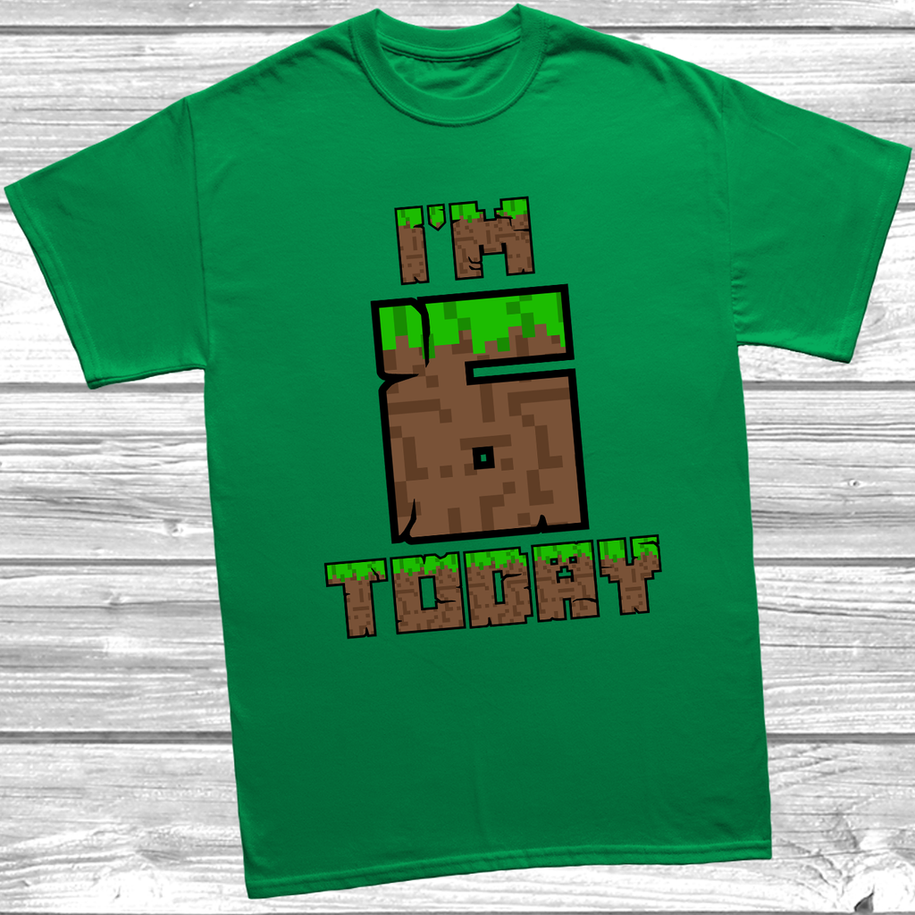Kelly Green Unisex 6th birthday shirt for children who love block-style games