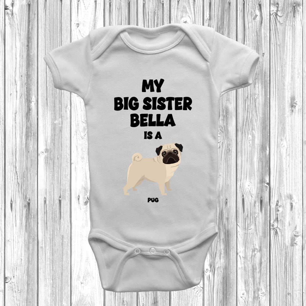 personalised pug baby grow big brother dog design