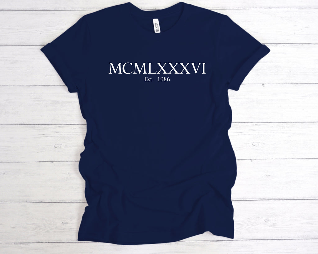 born in 1986 birthday tee with roman numerals style print