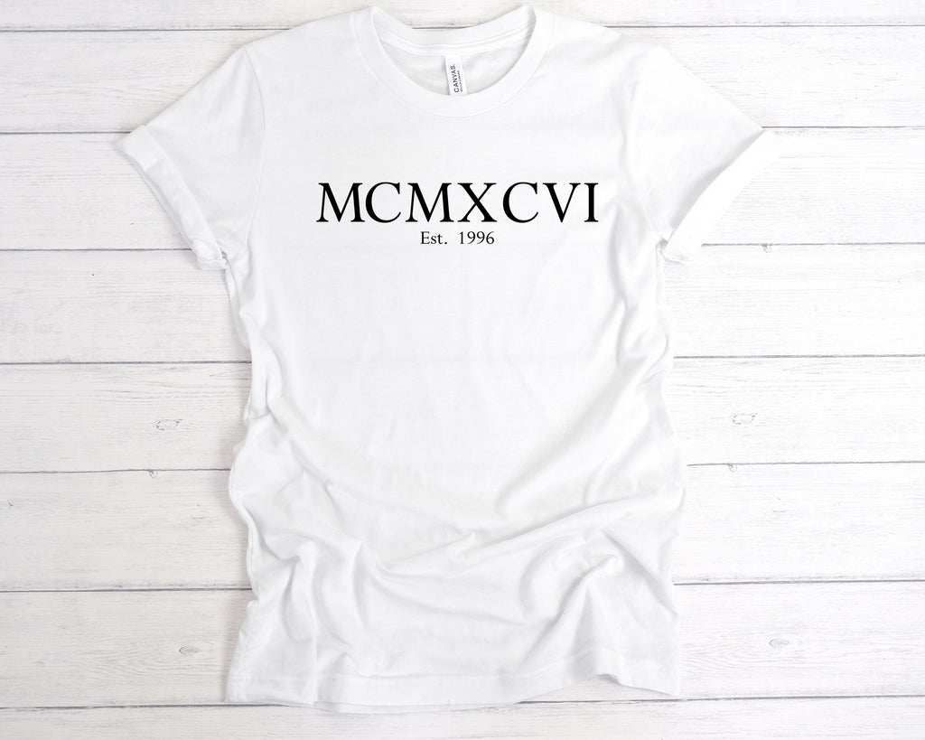 Est 1996 Roman Numerals Birthday T-Shirt – 30th Birthday Gift Tee