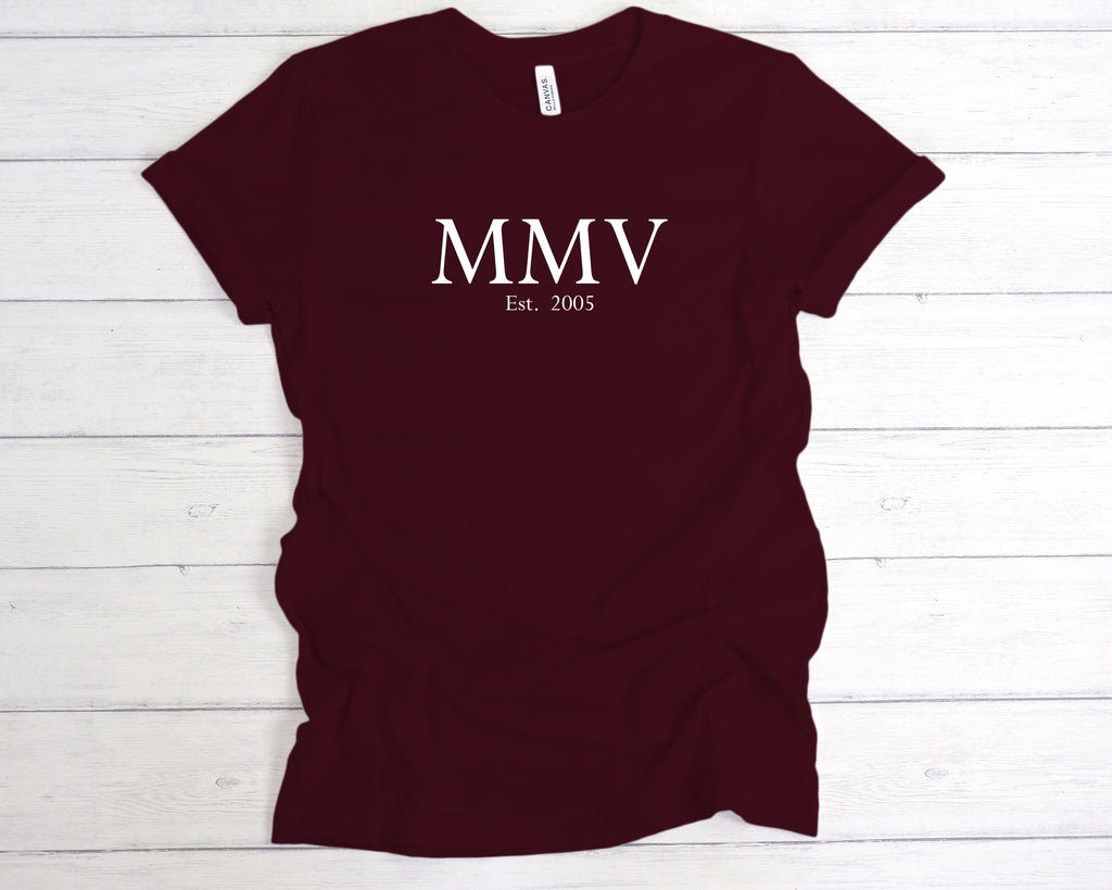 21st birthday t shirt est 2005 roman numeral year design unisex