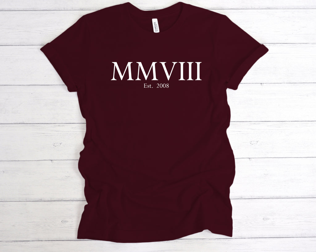 18th birthday t shirt est 2008 roman numeral year design unisex