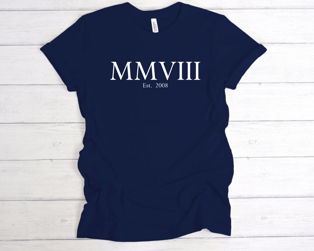 born in 2008 birthday tee with roman numerals style print