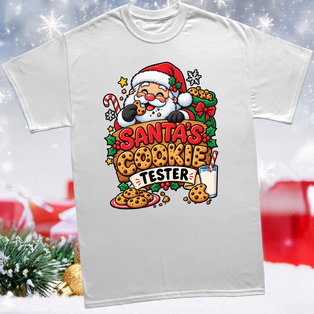White kids Christmas t-shirt Santa’s Cookie Tester