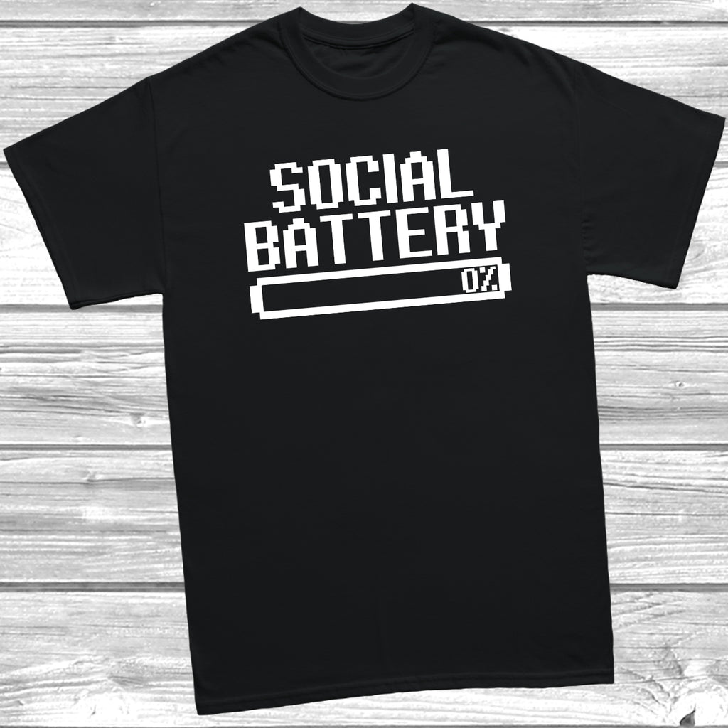 Social Battery = 0% graphic t-shirt in black