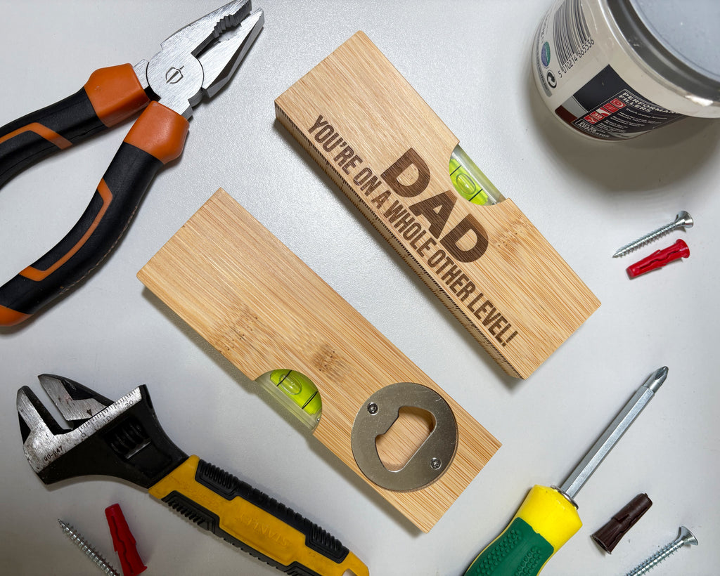 Get trendy with 3-in-1 Personalised Wooden Spirit Level  –  You’re On A Whole Other Level DIY Gift -  available at DizzyKitten. Grab yours for £16.99 today!