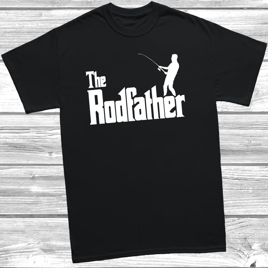 The Rodfather funny fishing t shirt with angler inspired slogan design