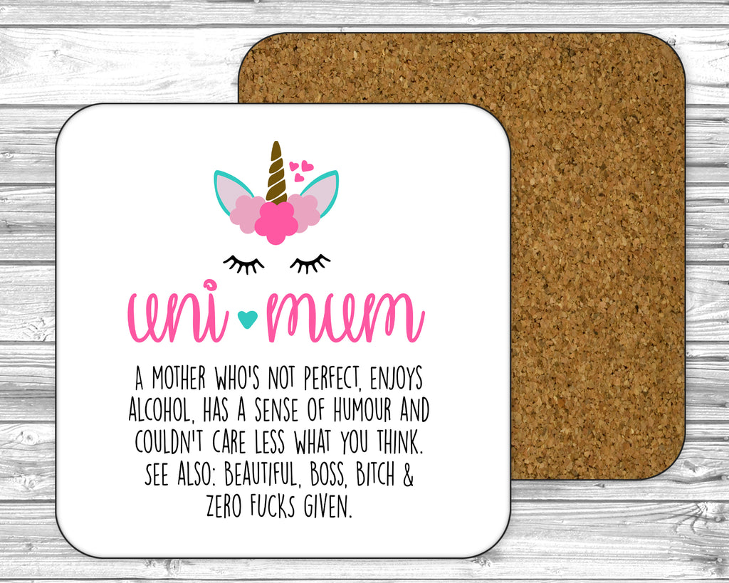 uni mum unicorn mug with matching coaster set