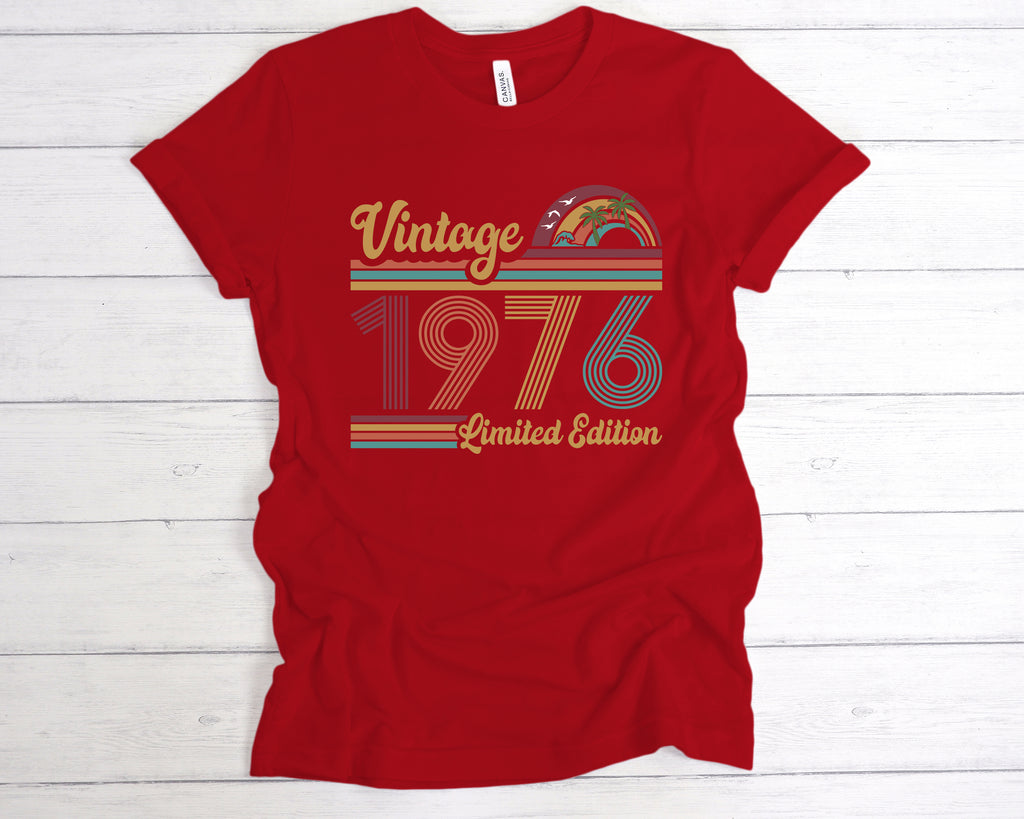 Classic vintage style 1976 birthday shirt flat lay