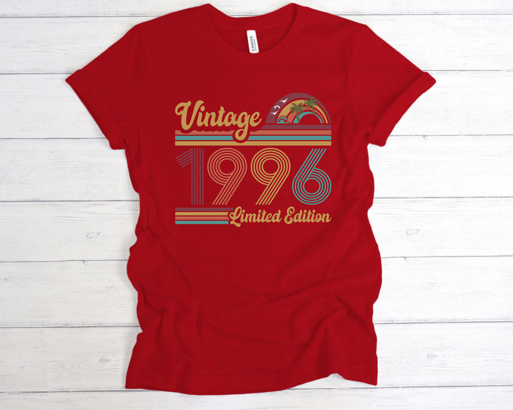 Classic vintage style 1996 birthday shirt flat lay