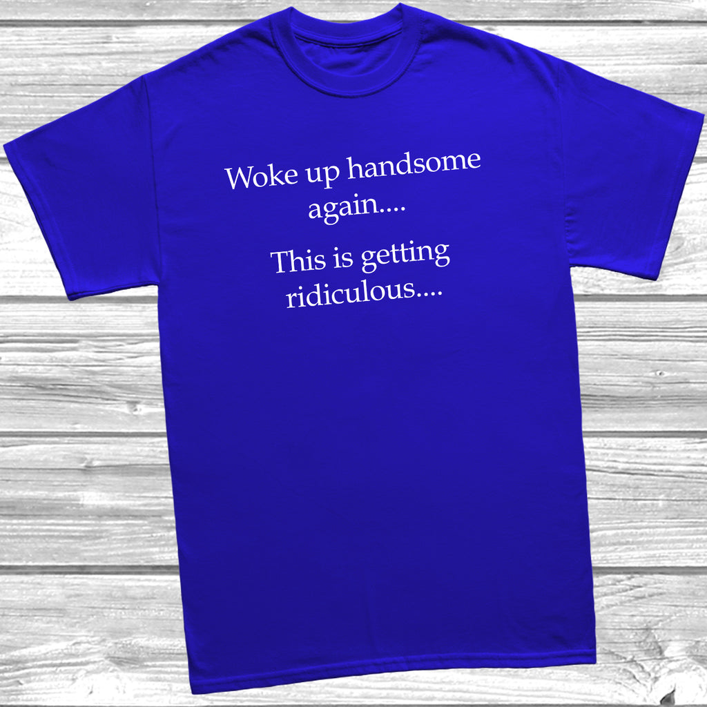 Black funny mens t-shirt with handsome slogan