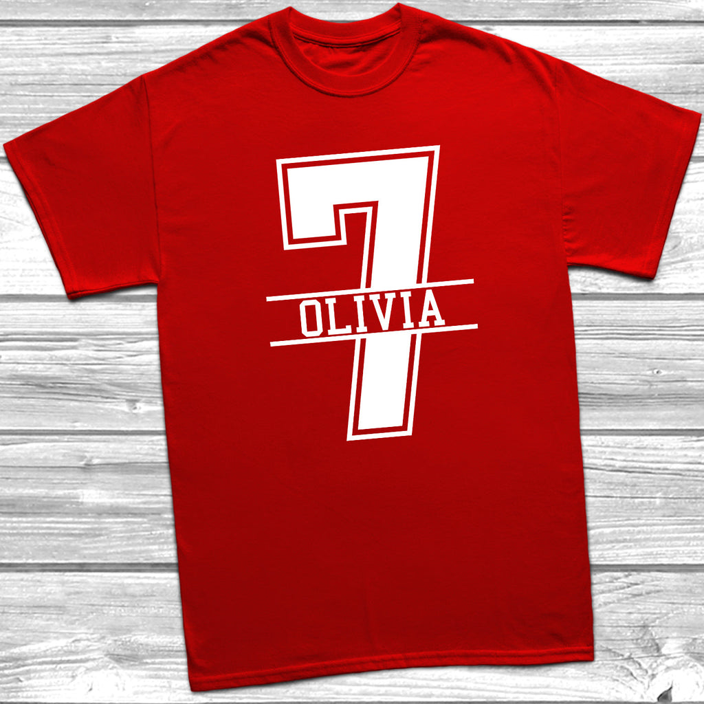Get trendy with Personalised 7th Birthday Monogram T-Shirt - T-Shirt available at DizzyKitten. Grab yours for £10.49 today!