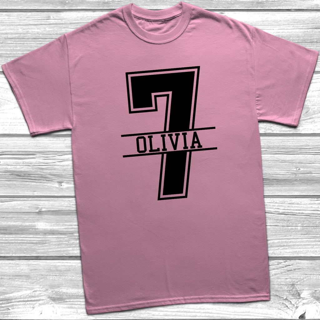 Get trendy with Personalised 7th Birthday Monogram T-Shirt - T-Shirt available at DizzyKitten. Grab yours for £9.99 today!