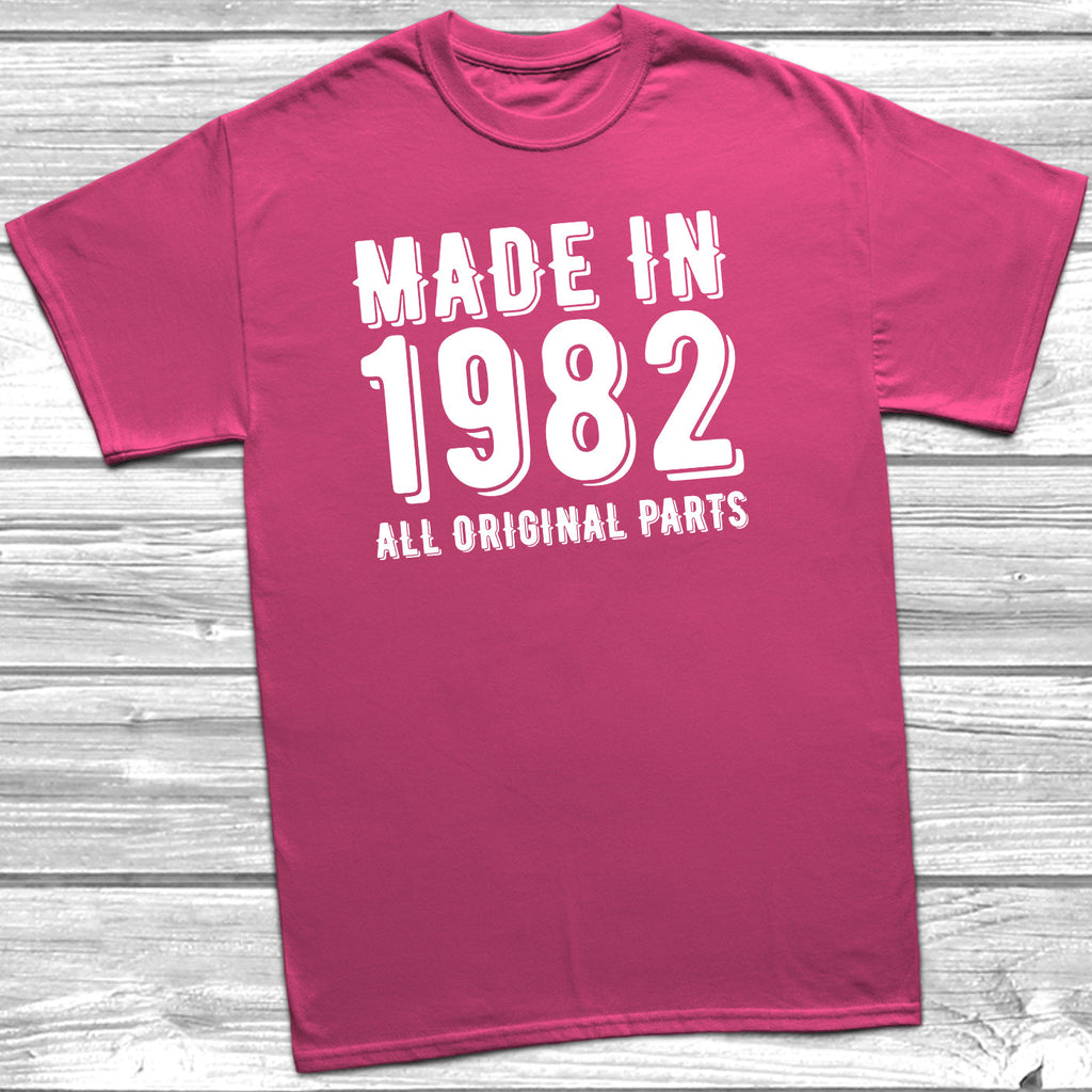 Get trendy with Made In 1982 All Original Parts T-Shirt - T-Shirt available at DizzyKitten. Grab yours for £10.49 today!