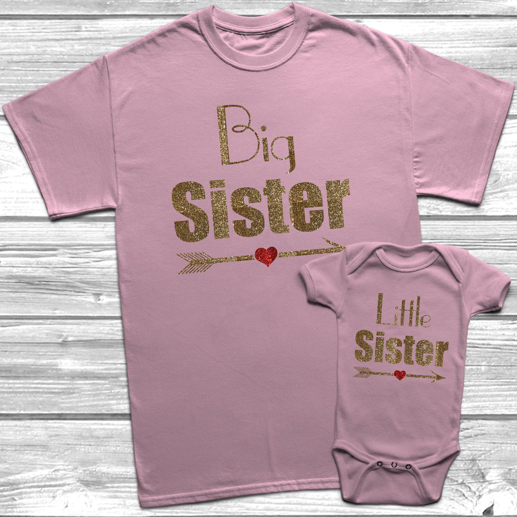 Get trendy with Glitter Big Sister Little Sister T-Shirt Baby Grow Set -  available at DizzyKitten. Grab yours for £8.95 today!